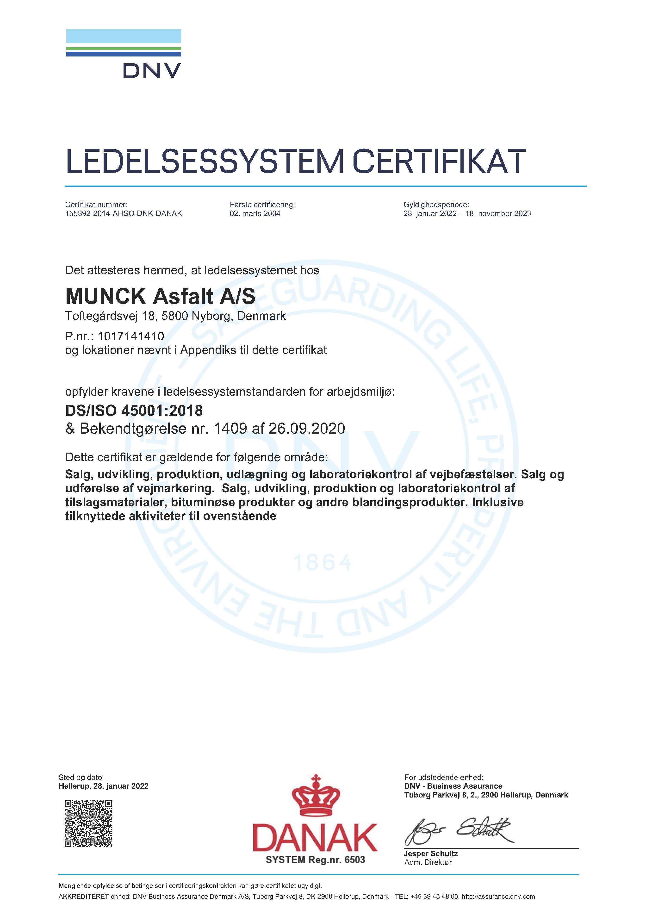 DS/ISO 45001:2018 - Munck Asfalt
